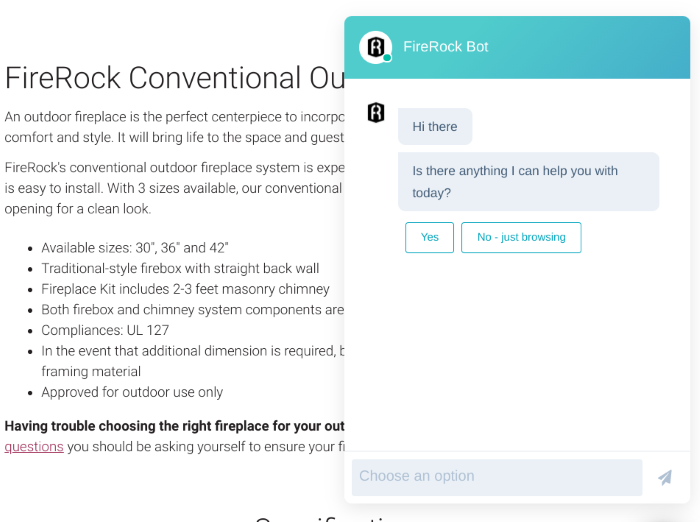 Chatbot on the FireRock website