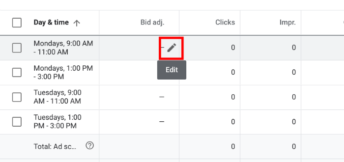 Ad scheduling set up instructions