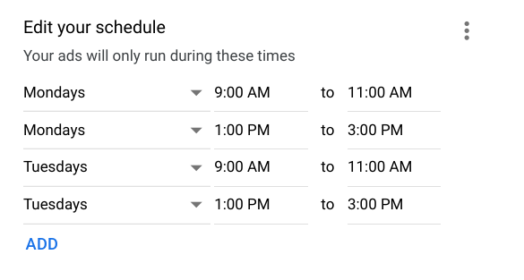 Ad scheduling set up instructions