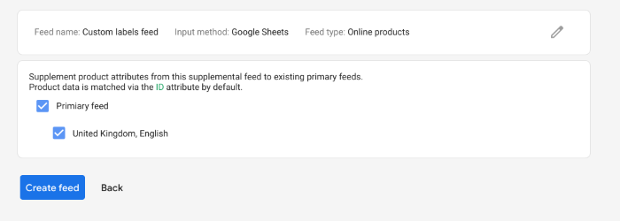 How to add a supplementary feed for custom labels in Google Shopping