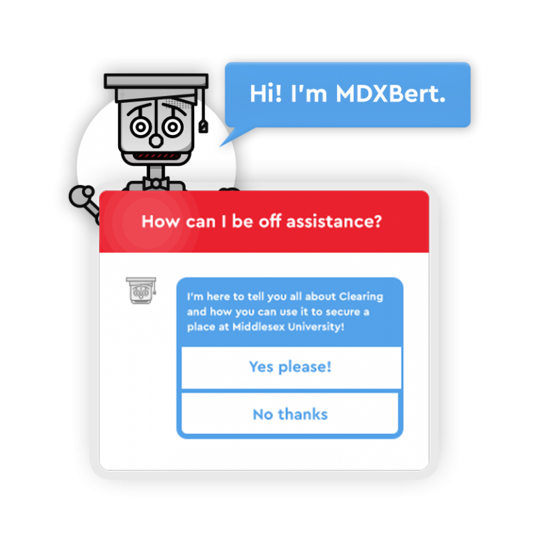Middlesex University creative chatbot case study image showing the chatbot app