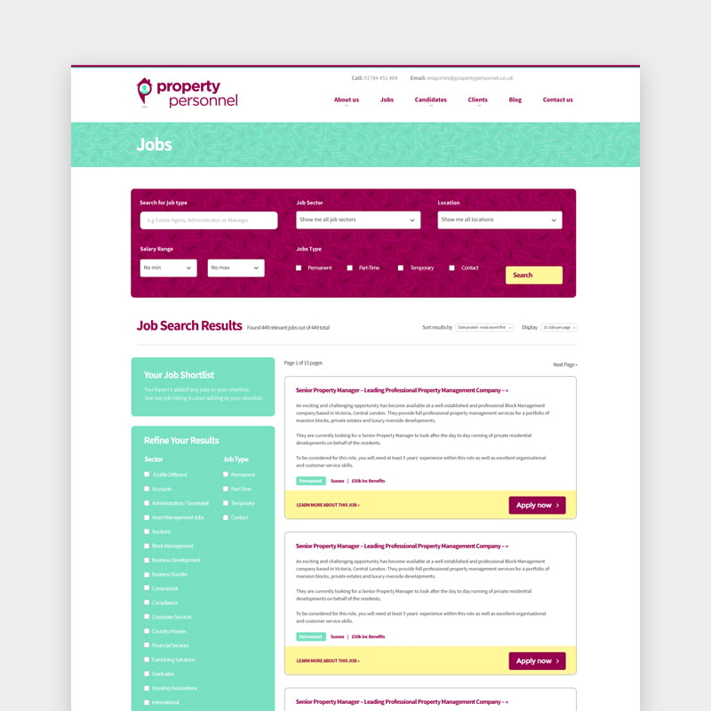 Property Personnel SEO PPC and content marketing case study image showing their website homepage