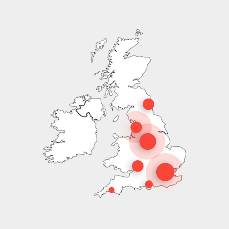 Stagecoach PPC case study image showing data visualisation of PPC impressions on UK map