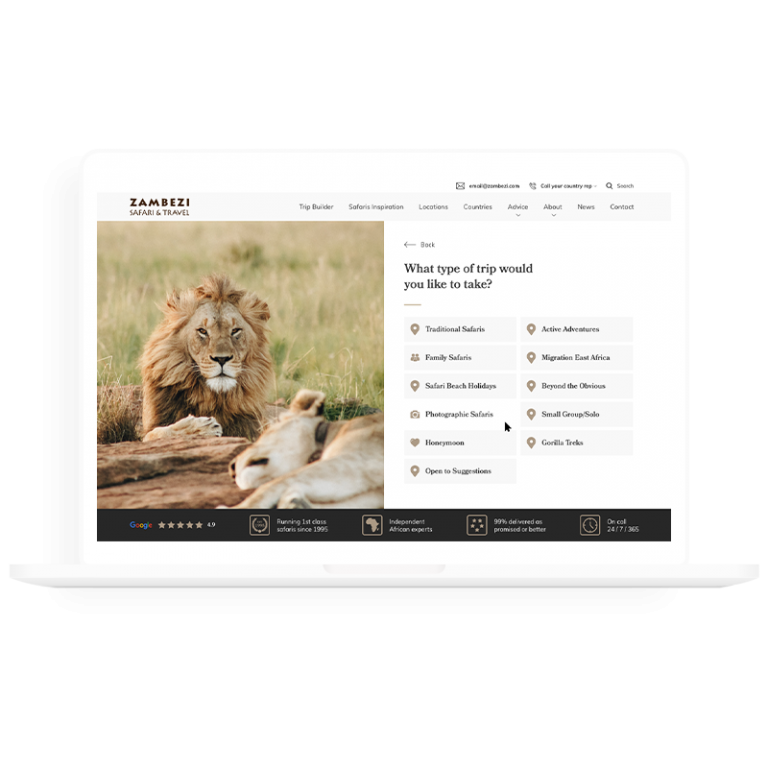 Screenshot of Zambezi webpage