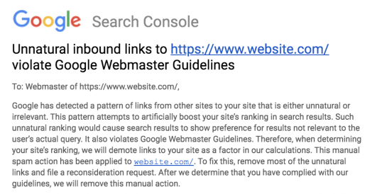 Google Search Console unnatural inbound links to a website that violates Google Webmaster Guidelines