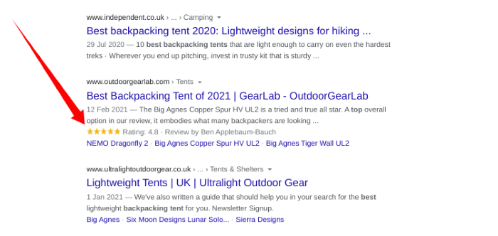 Search results showing seller ratings in the snippet