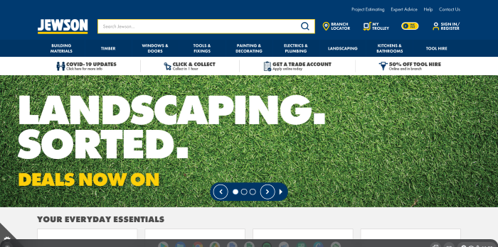 B2B eCommerce example showing Jewson homepage