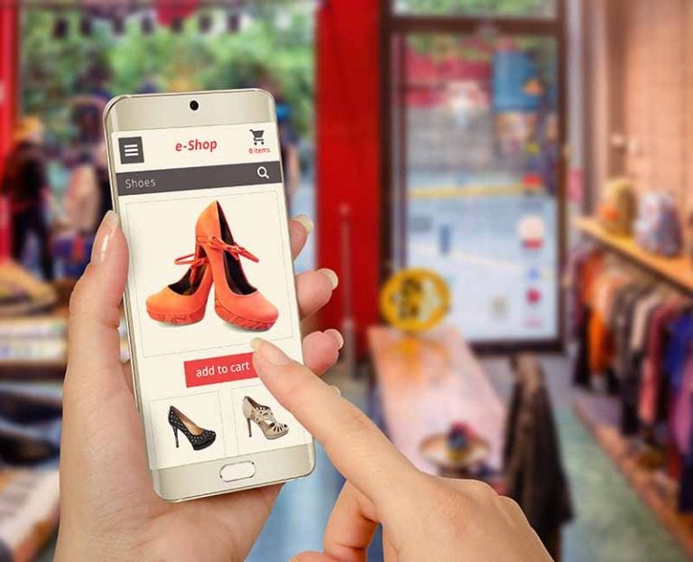 ecommerce buying shoes on mobile phone