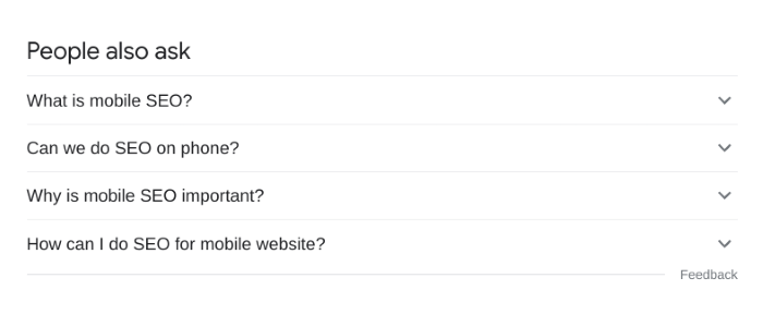 The mobile SEO 'people also ask' section on Google search