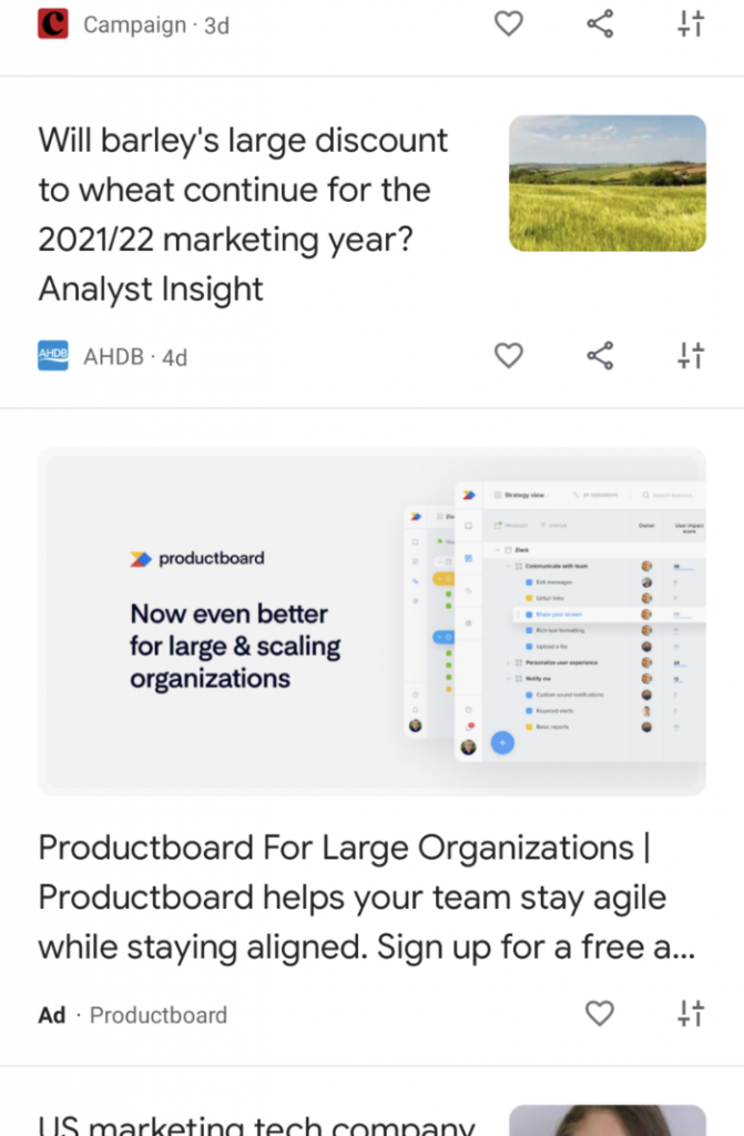 Ad showing on Google Discovery