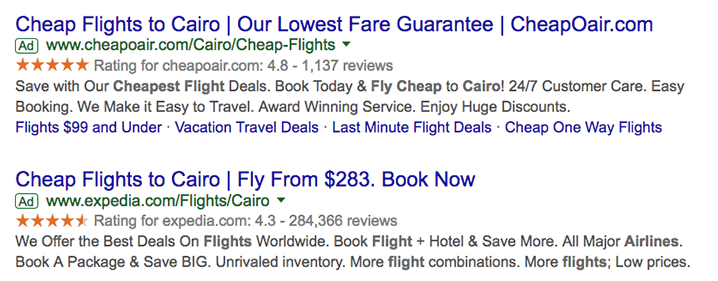 Search results for cheap flights to Cairo