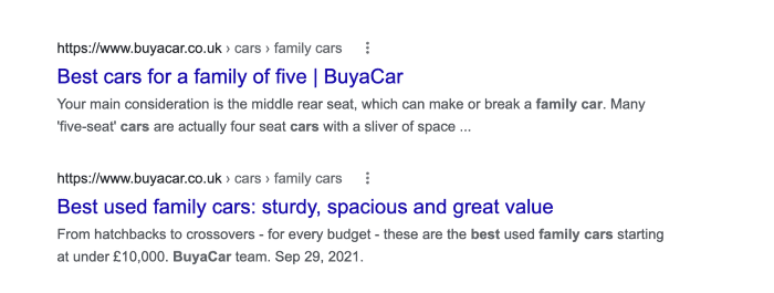 SEO listing for best family cars