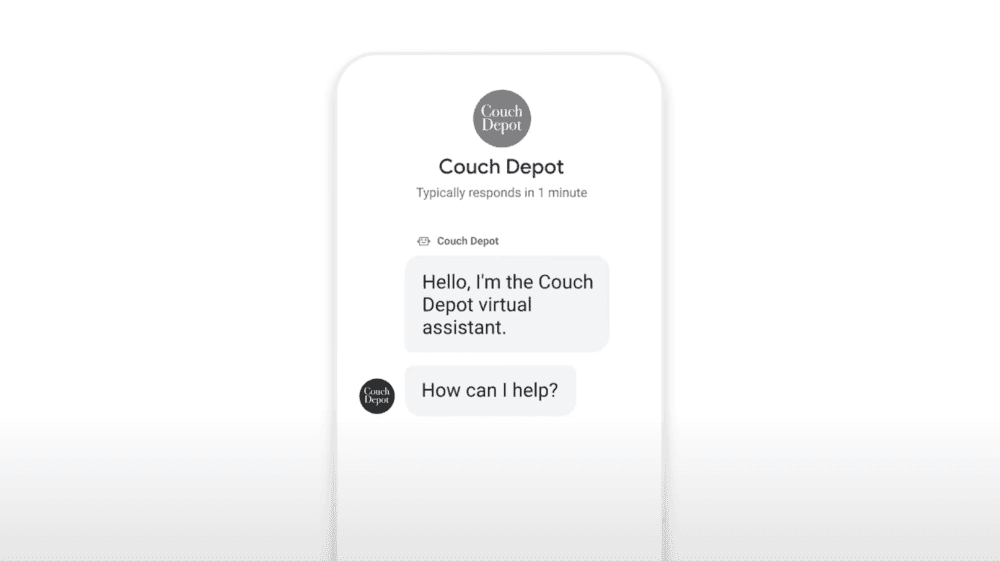 Google Business Messages chat with Couch Depot