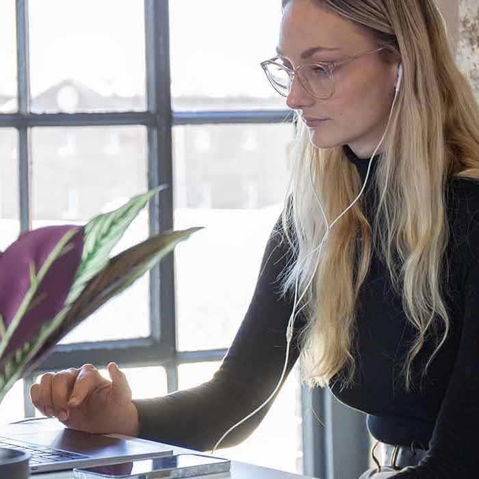 Woman working on a laptop