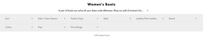 asos ecommrece filters