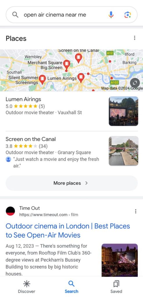 local search results for open air cinema near me