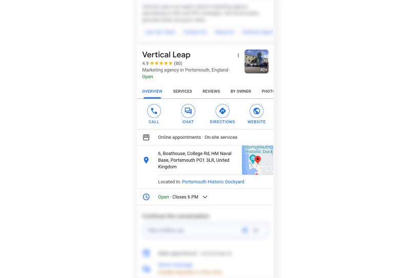 Vertical Leap's Google Business Profile 