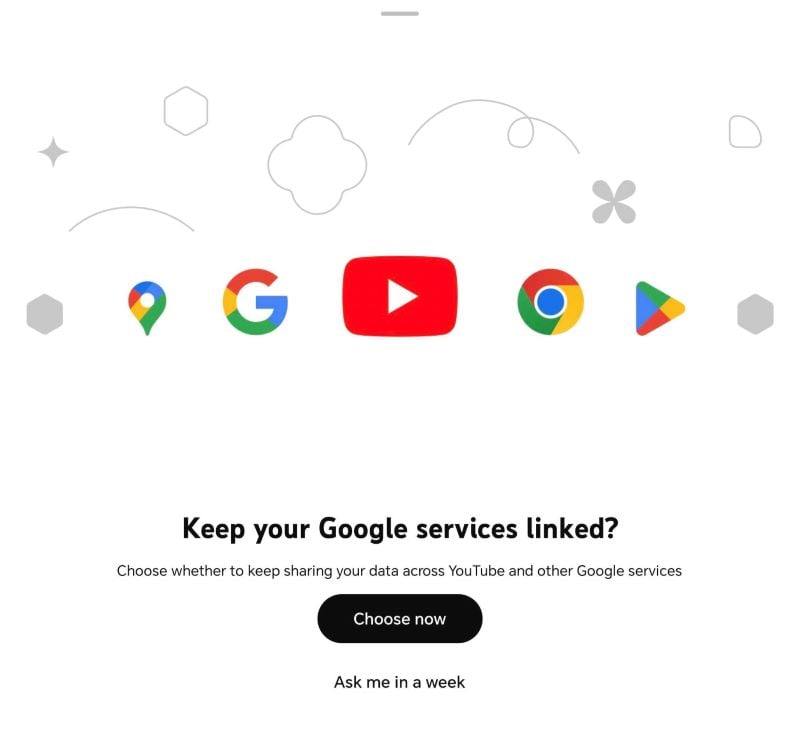 Google message asking users if they want to keep their google services linked?