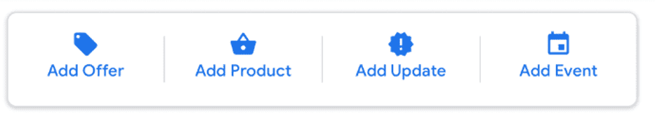 Options in Google Profile Posts for adding offer, product, update or event