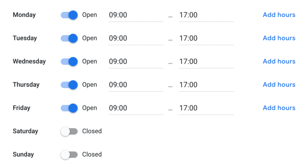 Google business profile hours