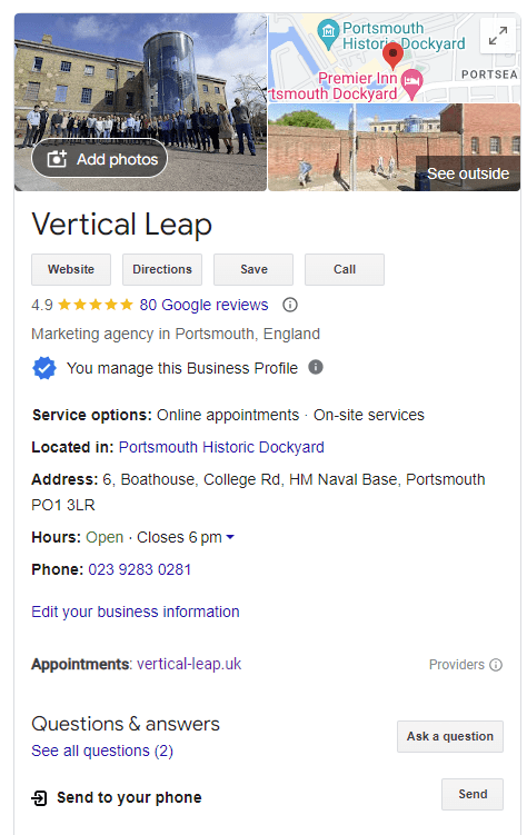 Vertical Leap Google Business Profile