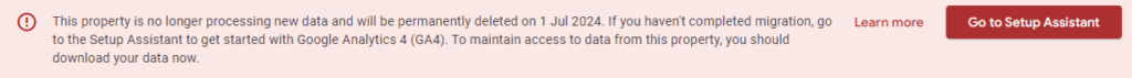 Google analytics 3 warning that it is no longer processing new data