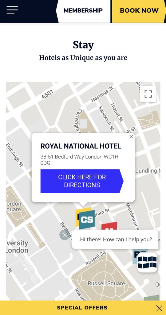 Maps embeds example on the Stay website