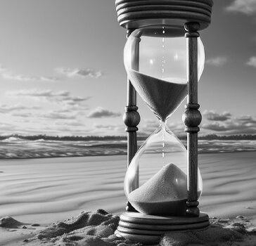 An hourglass on the beach